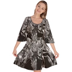 Black And White Lilies Botany Motif Print Velour Kimono Dress by dflcprintsclothing