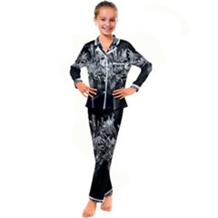 Black And White Lilies Botany Motif Print Kid s Satin Long Sleeve Pajamas Set by dflcprintsclothing