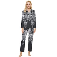 Black And White Lilies Botany Motif Print Womens  Long Sleeve Pocket Pajamas Set by dflcprintsclothing