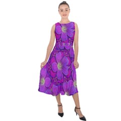 Fantasy Flowers In Paradise Calm Style Midi Tie-back Chiffon Dress by pepitasart