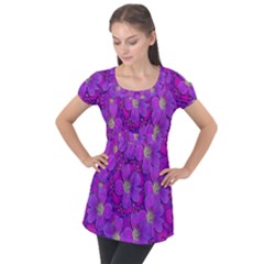 Fantasy Flowers In Paradise Calm Style Puff Sleeve Tunic Top by pepitasart