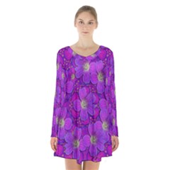 Fantasy Flowers In Paradise Calm Style Long Sleeve Velvet V-neck Dress