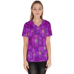 Fantasy Flowers In Paradise Calm Style Women s V-neck Scrub Top by pepitasart