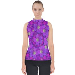 Fantasy Flowers In Paradise Calm Style Mock Neck Shell Top by pepitasart