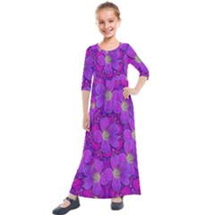 Fantasy Flowers In Paradise Calm Style Kids  Quarter Sleeve Maxi Dress