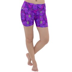 Fantasy Flowers In Paradise Calm Style Lightweight Velour Yoga Shorts by pepitasart