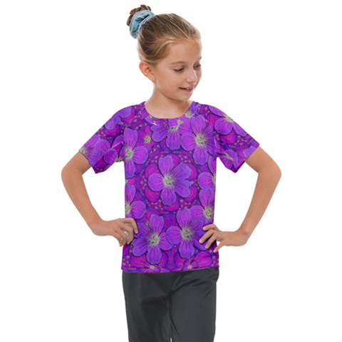 Fantasy Flowers In Paradise Calm Style Kids  Mesh Piece Tee by pepitasart