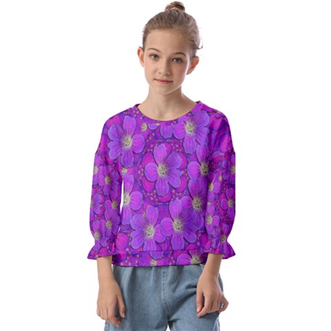 Fantasy Flowers In Paradise Calm Style Kids  Cuff Sleeve Top by pepitasart