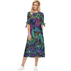 Brain Melt Bow Sleeve Chiffon Midi Dress by MRNStudios