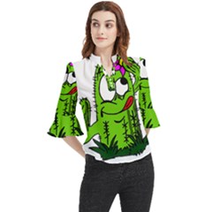 Cactus Loose Horn Sleeve Chiffon Blouse