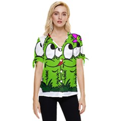 Cactus Bow Sleeve Button Up Top