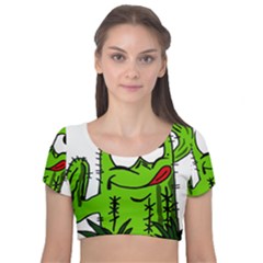 Cactus Velvet Short Sleeve Crop Top  by IIPhotographyAndDesigns