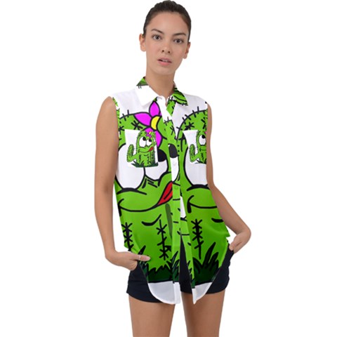 Cactus Sleeveless Chiffon Button Shirt by IIPhotographyAndDesigns