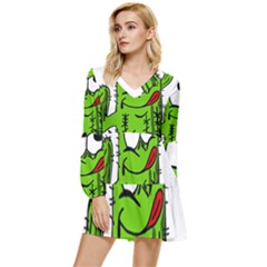 Cactus Tiered Long Sleeve Mini Dress