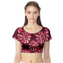 Folk Flowers Art Pattern  Short Sleeve Crop Top by Eskimos