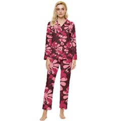 Folk Flowers Art Pattern  Womens  Long Sleeve Pocket Pajamas Set