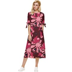 Folk Flowers Art Pattern  Bow Sleeve Chiffon Midi Dress