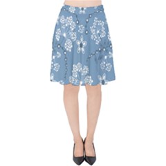 Folk Flowers Art Pattern  Velvet High Waist Skirt by Eskimos