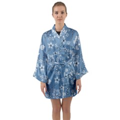 Folk Flowers Art Pattern  Long Sleeve Satin Kimono by Eskimos