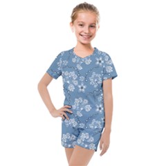 Folk Flowers Art Pattern  Kids  Mesh Tee And Shorts Set