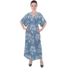 Folk Flowers Art Pattern  V-neck Boho Style Maxi Dress by Eskimos