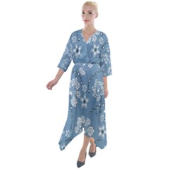 Folk Flowers Art Pattern  Quarter Sleeve Wrap Front Maxi Dress by Eskimos