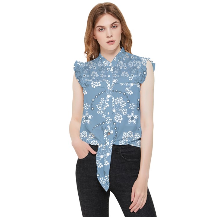 Folk flowers art pattern  Frill Detail Shirt