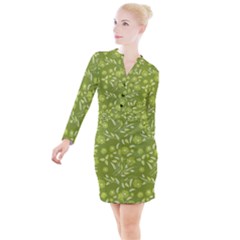 Folk Flowers Art Pattern  Button Long Sleeve Dress by Eskimos