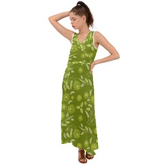 Folk Flowers Art Pattern  V-neck Chiffon Maxi Dress by Eskimos