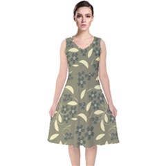 Folk Flowers Art Pattern  V-neck Midi Sleeveless Dress  by Eskimos