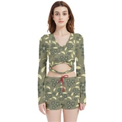 Folk Flowers Art Pattern  Velvet Wrap Crop Top And Shorts Set by Eskimos