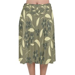 Folk Flowers Art Pattern  Velvet Flared Midi Skirt by Eskimos