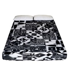 Black And White Geometric Print Fitted Sheet (king Size) by dflcprintsclothing