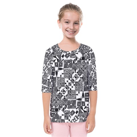 Black And White Geometric Print Kids  Quarter Sleeve Raglan Tee by dflcprintsclothing