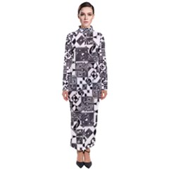 Black And White Geometric Print Turtleneck Maxi Dress by dflcprintsclothing