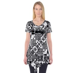 Black And White Geometric Print Short Sleeve Tunic  by dflcprintsclothing