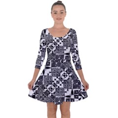 Black And White Geometric Print Quarter Sleeve Skater Dress by dflcprintsclothing