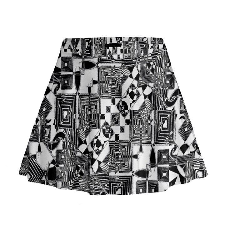 Black And White Geometric Print Mini Flare Skirt