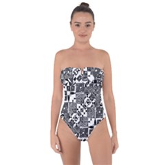 Black And White Geometric Print Tie Back One Piece Swimsuit by dflcprintsclothing