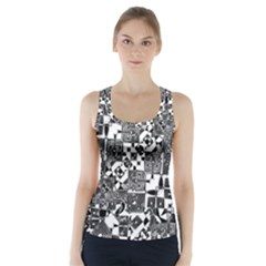 Black And White Geometric Print Racer Back Sports Top