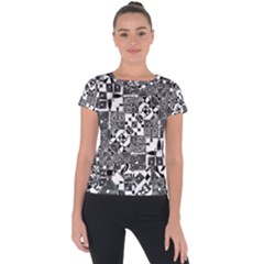 Black And White Geometric Print Short Sleeve Sports Top  by dflcprintsclothing