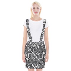 Black And White Geometric Print Braces Suspender Skirt by dflcprintsclothing