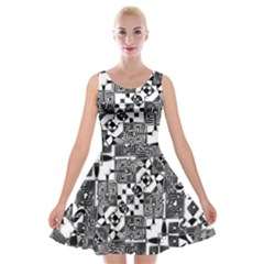 Black And White Geometric Print Velvet Skater Dress