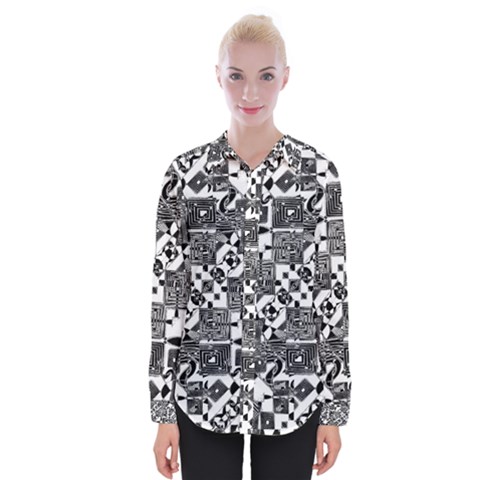 Black And White Geometric Print Womens Long Sleeve Shirt by dflcprintsclothing