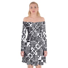 Black And White Geometric Print Off Shoulder Skater Dress by dflcprintsclothing