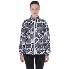 Black And White Geometric Print Women s High Neck Windbreaker by dflcprintsclothing