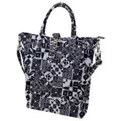 Black And White Geometric Print Buckle Top Tote Bag