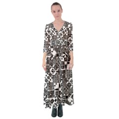 Black And White Geometric Print Button Up Maxi Dress