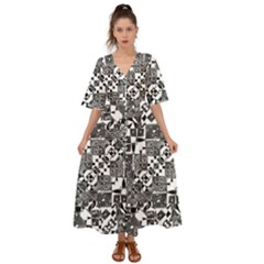 Black And White Geometric Print Kimono Sleeve Boho Dress by dflcprintsclothing