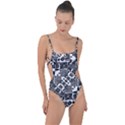 Black And White Geometric Print Tie Strap One Piece Swimsuit View1